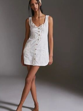 Nwot Pilcro White Button-Front Sleeveless Mini Dress